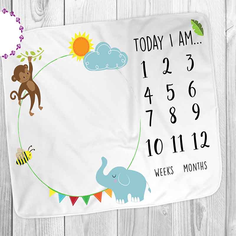 Baby Monthly Milestone Winkle Free Customize Jungle Design Blanket